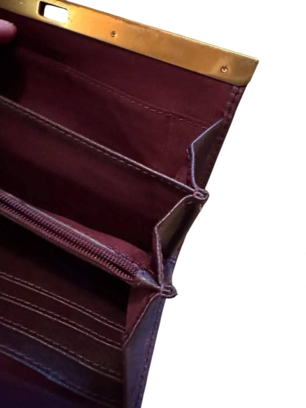 Fossil Burgundy Leather Clutch Wallet with Gold-Tone Frame